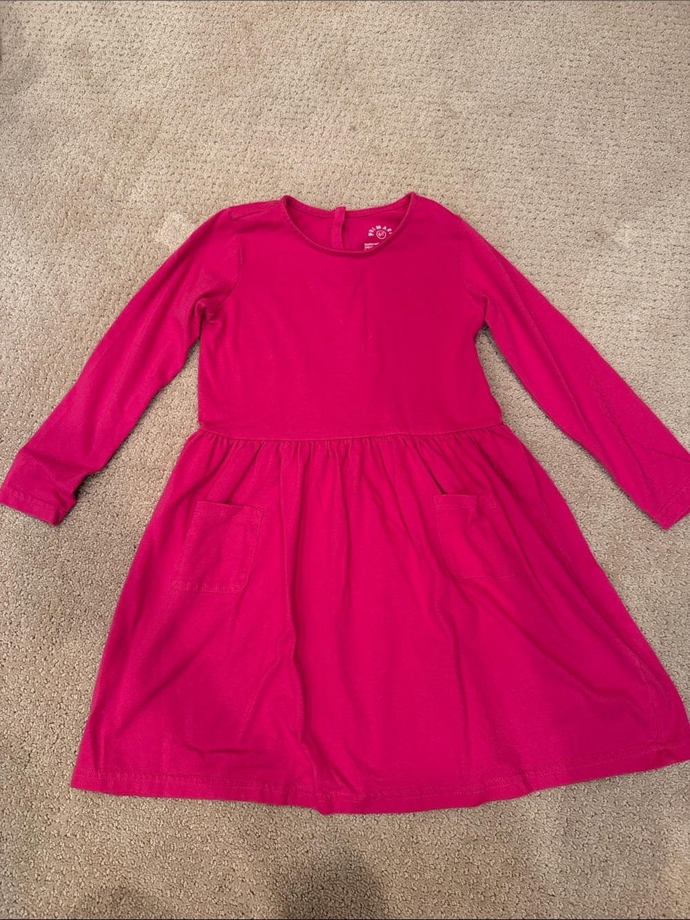 Primary Bright Fuchsia Long Sleeve Pocket Dress size 6-7